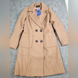 Chouyatou Women's S Trench Coat Khaki Wool Blend Pea Coat Old Money Quite Luxury